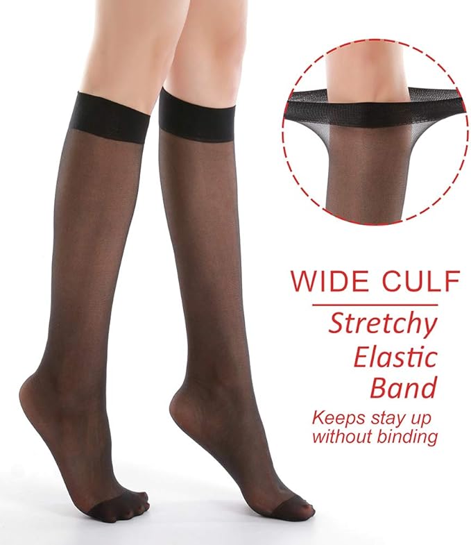 G&Y 6 Pairs Knee High Pantyhose with Reinforced Toe - 20D Nylon Stockings for Women