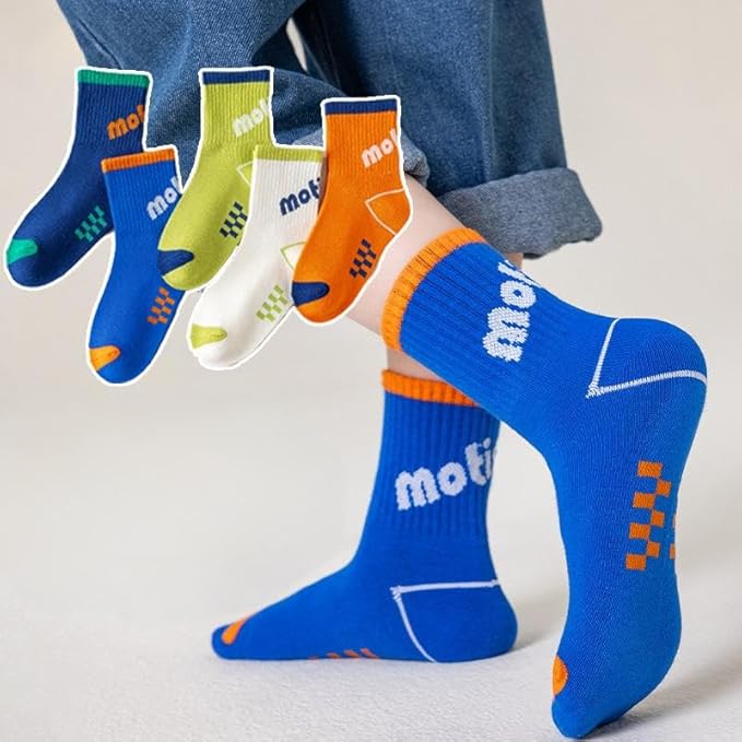 Padgene 10 Pairs Kids Boys Fun Novelty Socks Toddler None Slip Cotton Crew Dress Socks Cartoon Dinosaur Car Shark Stripes