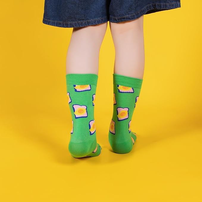 BONANGEL Boys Socks 5-8 Years Old, Fun Novelty Animal Food Space Crazy Funny Cute Kids Socks 8-10 10-12 Years 5 Pairs