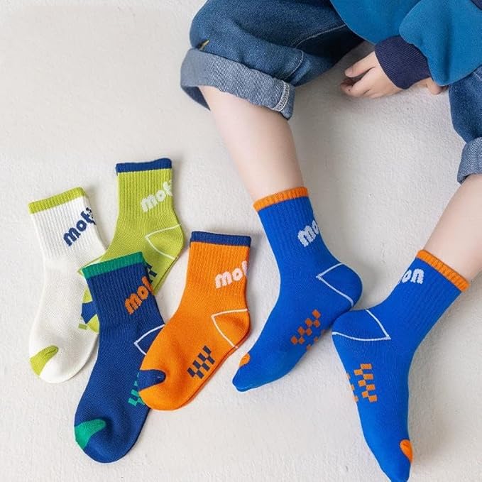 Padgene 10 Pairs Kids Boys Fun Novelty Socks Toddler None Slip Cotton Crew Dress Socks Cartoon Dinosaur Car Shark Stripes