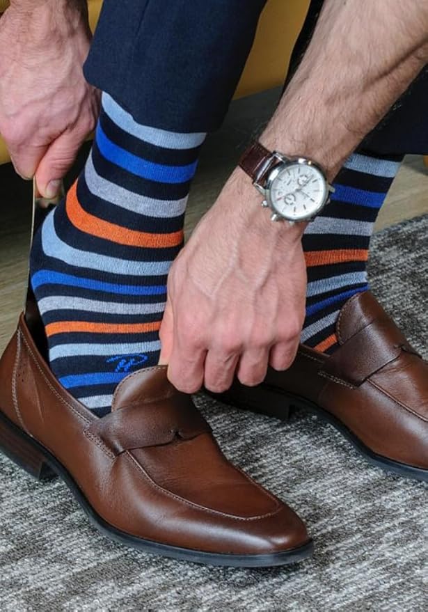 Pierre Henry Over the Calf Socks for Men (3 pairs) | Cotton Over the Calf Dress Socks | Long Socks Designed to Stay up 12+ hr