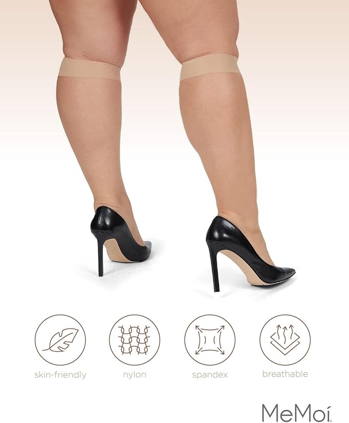 MeMoi 2 Pack Energizing Curvy Knee Highs for Women, Breathable Sheer Knee High Socks - Sizes 1X-4X