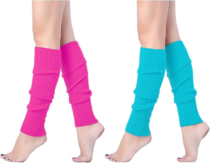v28 Women Juniors Neon Ribbed Leg Warmers for 80s Eighty's Party Sports Yoga