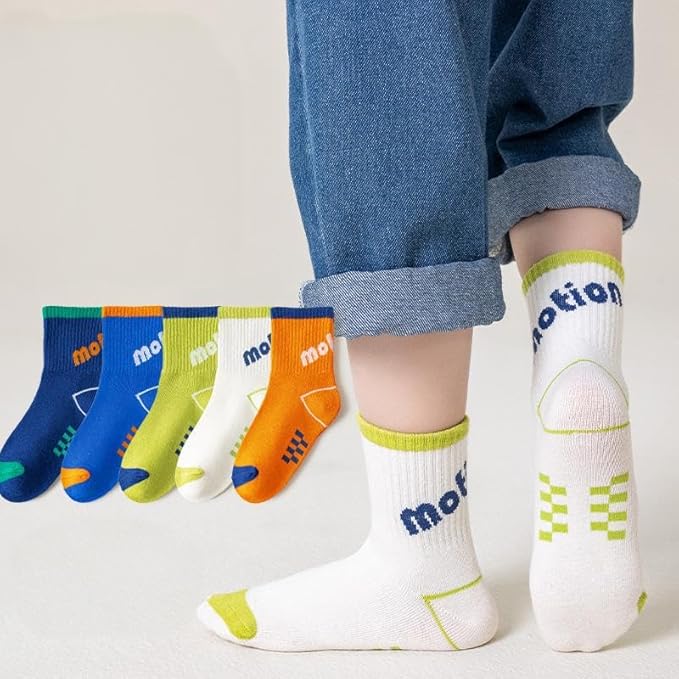 Padgene 10 Pairs Kids Boys Fun Novelty Socks Toddler None Slip Cotton Crew Dress Socks Cartoon Dinosaur Car Shark Stripes