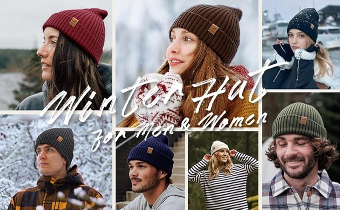 ACUSHLA Waterproof Windproof Cuff Beanie - Thick Fleece Lined Knit Winter Hat for Men & Women Warm Watch Cap for Cold Weather