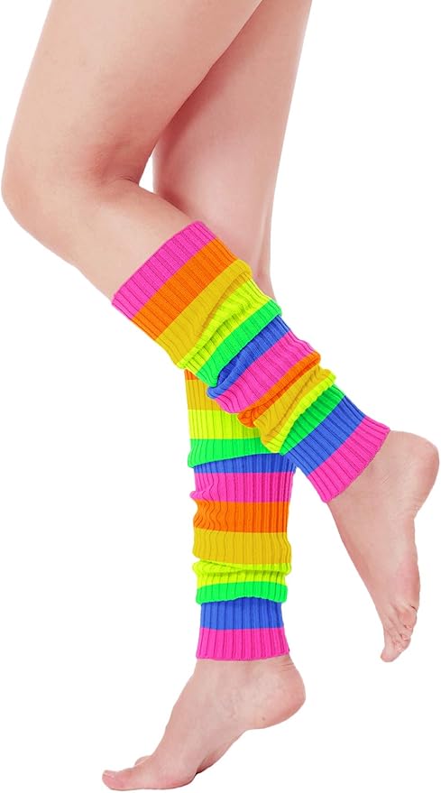 v28 Women Juniors Neon Ribbed Leg Warmers for 80s Eighty's Party Sports Yoga