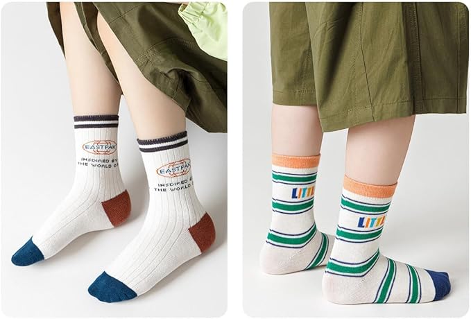 Padgene 10 Pairs Kids Boys Fun Novelty Socks Toddler None Slip Cotton Crew Dress Socks Cartoon Dinosaur Car Shark Stripes