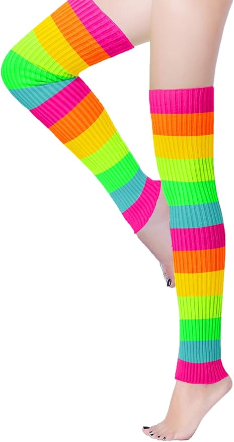 v28 Long Leg Warmer, Women’s Men 80s Party Ribbed Knit Dance Sports