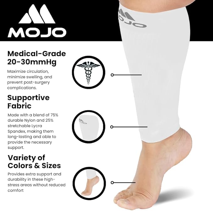Mojo Compression Socks Footless for Women and Men 20-30mmHg - Extra Wide Plus Size Calf Sleeve - A604