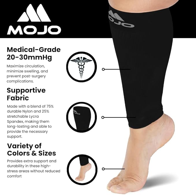 Mojo Compression Socks Footless for Women and Men 20-30mmHg - Extra Wide Plus Size Calf Sleeve - A604