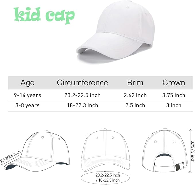 Edoneery Baseball Cap for Kids-Adjustable Washed Cotton Golf Toddler Hat for Boys & Girls