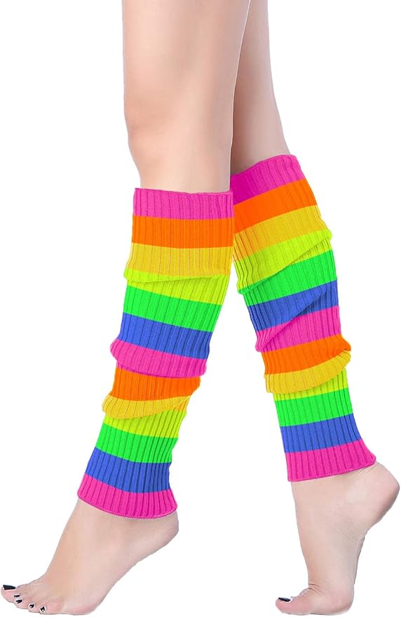 v28 Women Juniors Neon Ribbed Leg Warmers for 80s Eighty's Party Sports Yoga