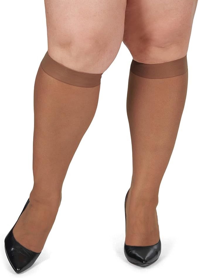 MeMoi 2 Pack Energizing Curvy Knee Highs for Women, Breathable Sheer Knee High Socks - Sizes 1X-4X