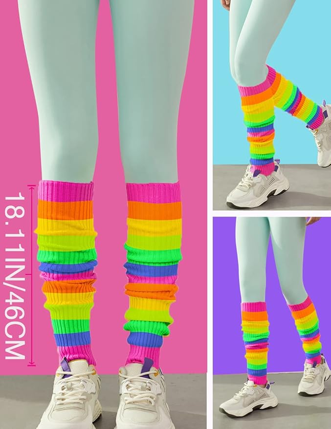 v28 Women Juniors Neon Ribbed Leg Warmers for 80s Eighty's Party Sports Yoga