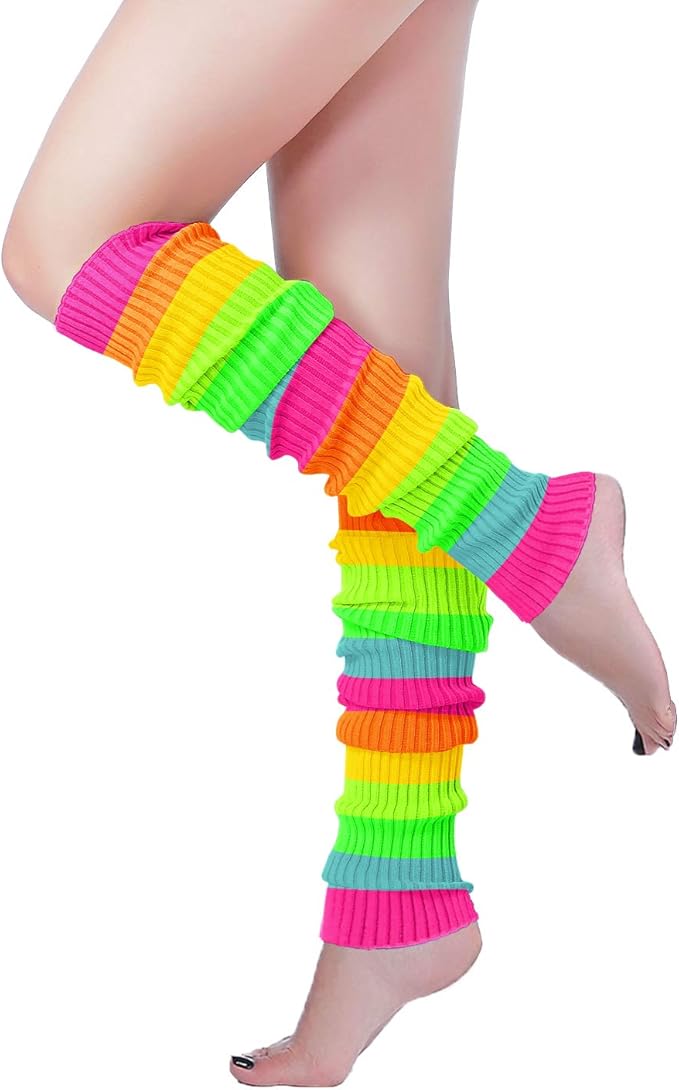 v28 Long Leg Warmer, Women’s Men 80s Party Ribbed Knit Dance Sports