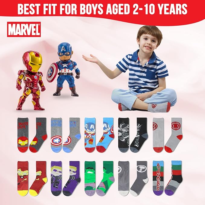 Marvel Legends Superhero Boys Socks, Toddler Socks & Kids Socks, Quality Made Little Boys Socks & Toddler Boys Avenger Socks