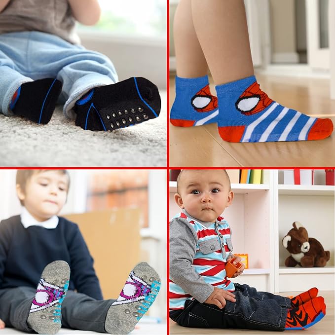 Marvel Spiderman Grip Socks, 10 Pack, Toddler Boys, Ankle Length, Multicolor, Small