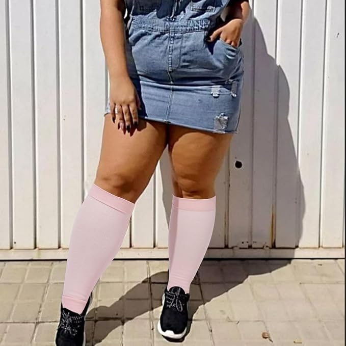 Plus Size Compression Leg Sleeves for Women& Men 15-20mmHg Wide Calf Knee High Leg Sleeves