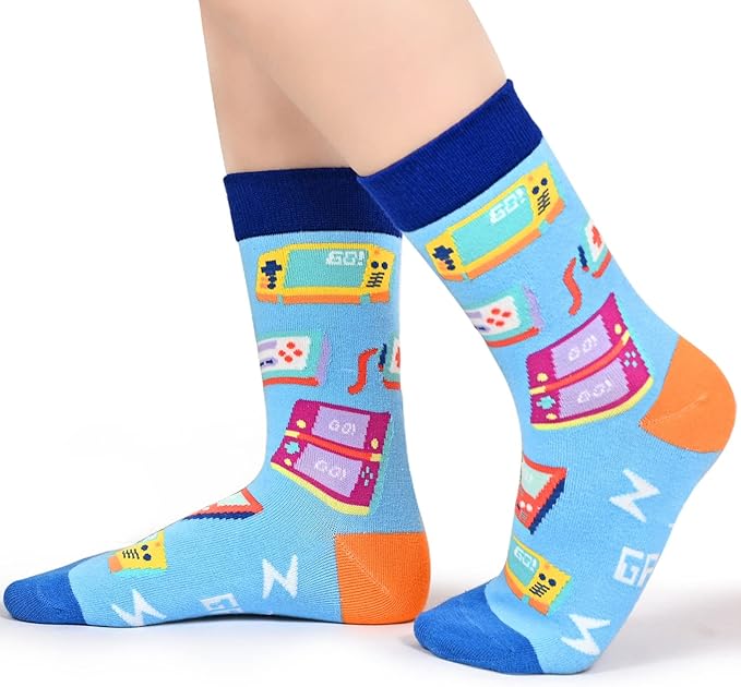Kids Boys Girls Crew Socks 4-6 Pack + Gift Box, Novelty Funky Colorful Toddler Calf Socks for Teens