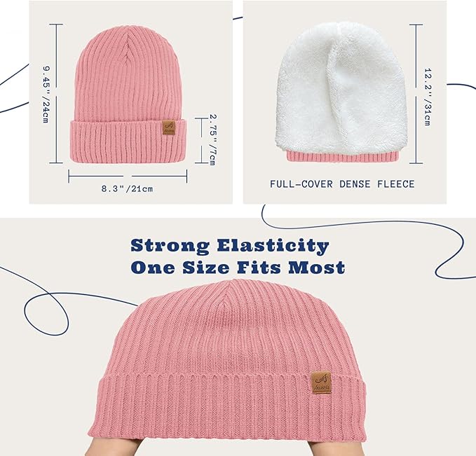 ACUSHLA Waterproof Windproof Cuff Beanie - Thick Fleece Lined Knit Winter Hat for Men & Women Warm Watch Cap for Cold Weather