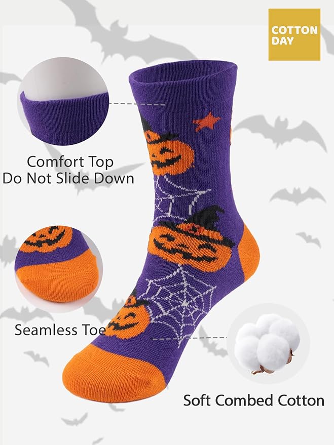 COTTON DAY Kids Boys Crew Dress Socks Bright Colorful Pattern Design Halloween Christmas Shark Camo