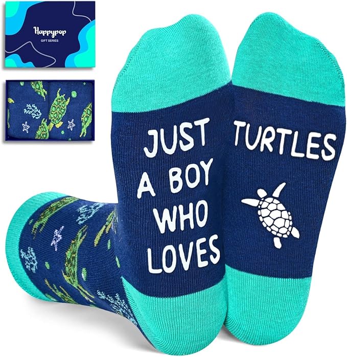 HAPPYPOP Turtle Shark Gifts for Teen Boys - Ocean Animal Lover Gifts for Adult, Tortoise Socks Kids 4-18 Years