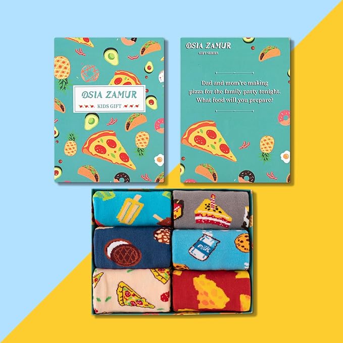 6 Pack Boys Girls Novelty Crew Socks + Gift Box, Funny Colorful Presents for 2-18 Years Old Kids Teens