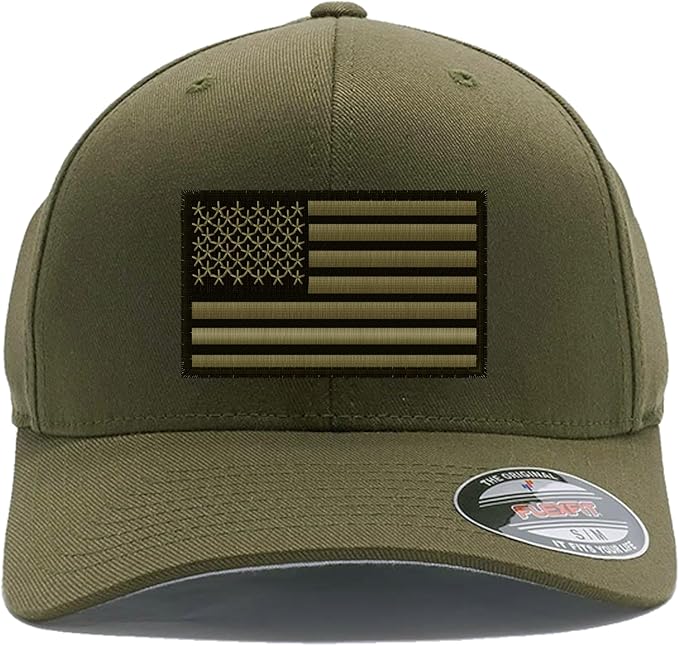 G&B American Flag Baseball Cap, 6277 Flex Fitted, Blackout Design, Patriotic US Flag Hat for Men and Women