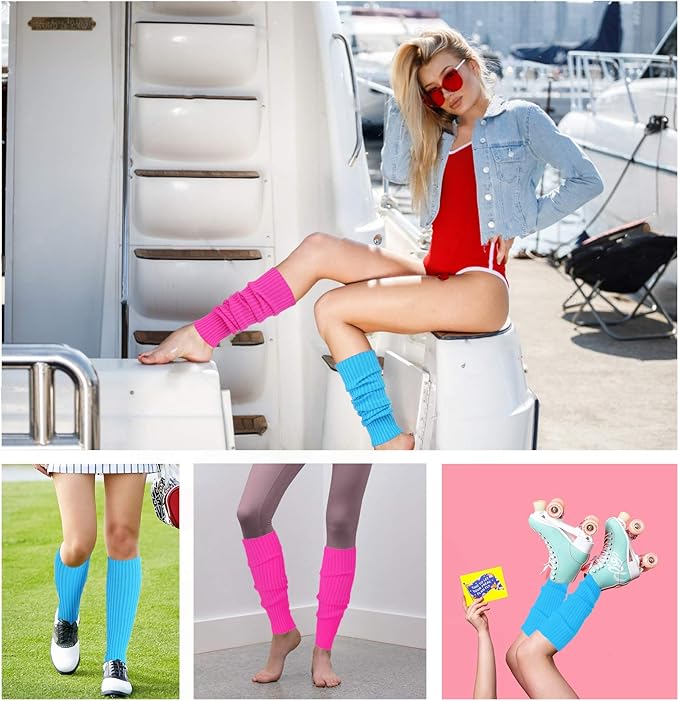 v28 Women Juniors Neon Ribbed Leg Warmers for 80s Eighty's Party Sports Yoga