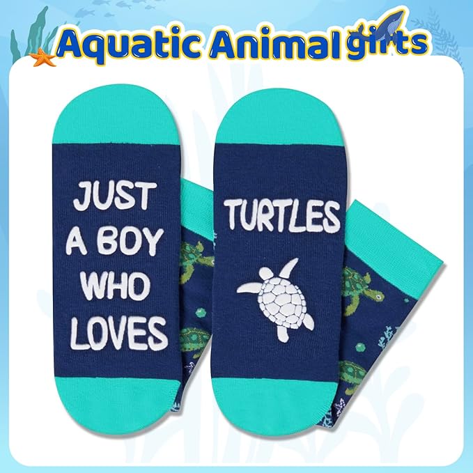 HAPPYPOP Turtle Shark Gifts for Teen Boys - Ocean Animal Lover Gifts for Adult, Tortoise Socks Kids 4-18 Years