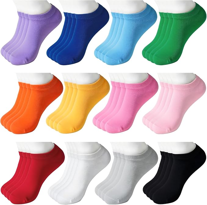 24 Pairs Womens Ankle socks, Thin Colorful Cute Short Low Cut Athletic Socks for Women