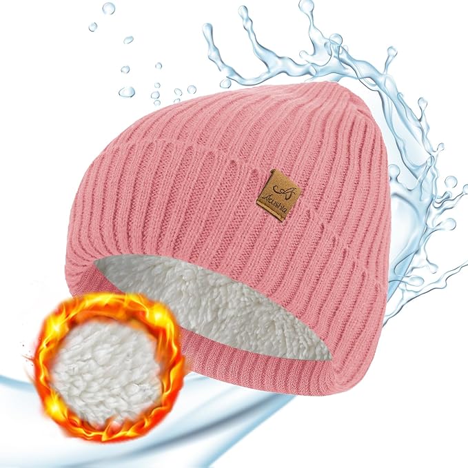 ACUSHLA Waterproof Windproof Cuff Beanie - Thick Fleece Lined Knit Winter Hat for Men & Women Warm Watch Cap for Cold Weather