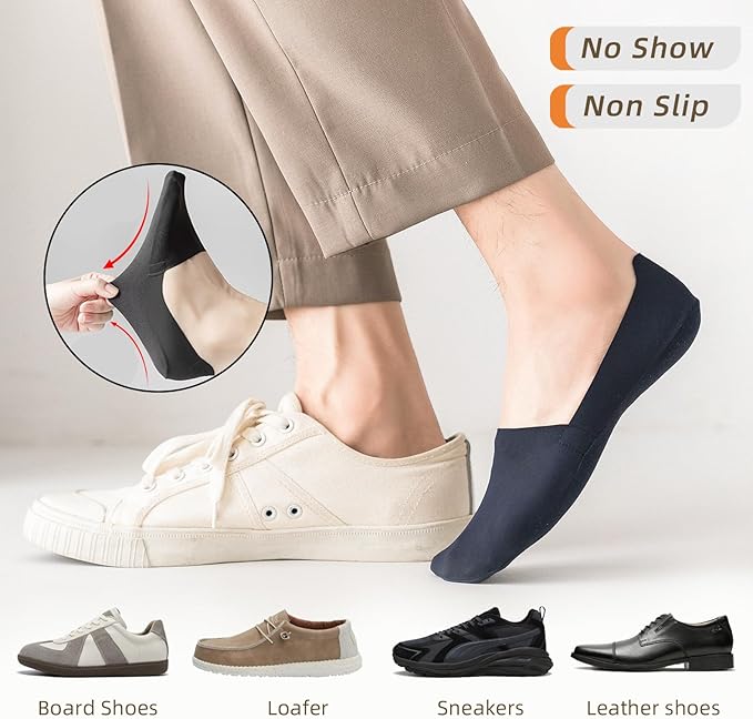 Caudblor Men Thin No Show Socks for Loafer, Invisible Low Cut Liners No See Non Slip Sock 6 Pairs