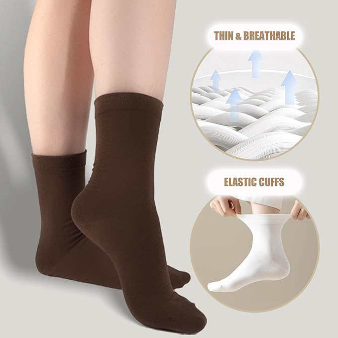 Thin Crew Socks for Women, Ladies Soft Cotton High Calf Boot Sock for Trouser, Dress, Business