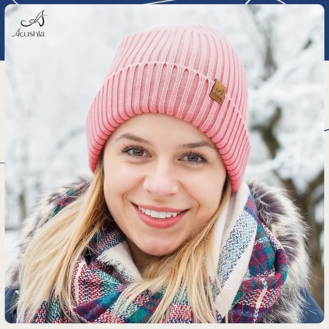 ACUSHLA Waterproof Windproof Cuff Beanie - Thick Fleece Lined Knit Winter Hat for Men & Women Warm Watch Cap for Cold Weather