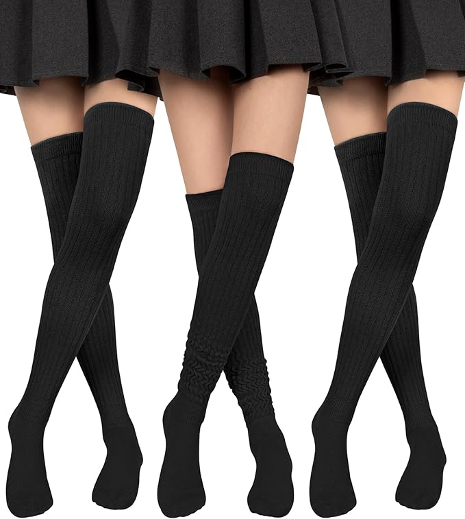 Womens Thigh High Socks Extra Long Knit Over Knee Stockings Winter Warm Thick Scrunch Slouch Soft Tall Leg Warmers