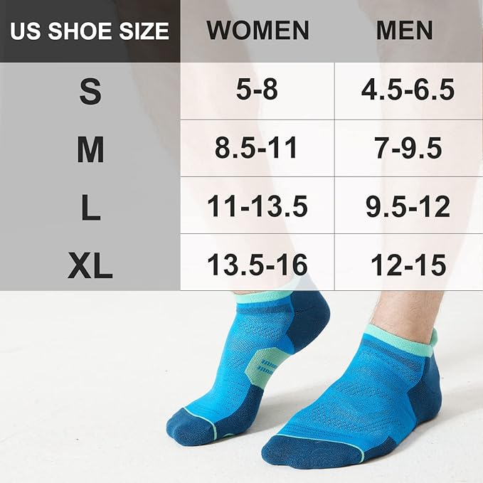 CS CELERSPORT 6 Pack Men's Running Ankle Socks with Cushion, Low Cut Athletic Tab Socks