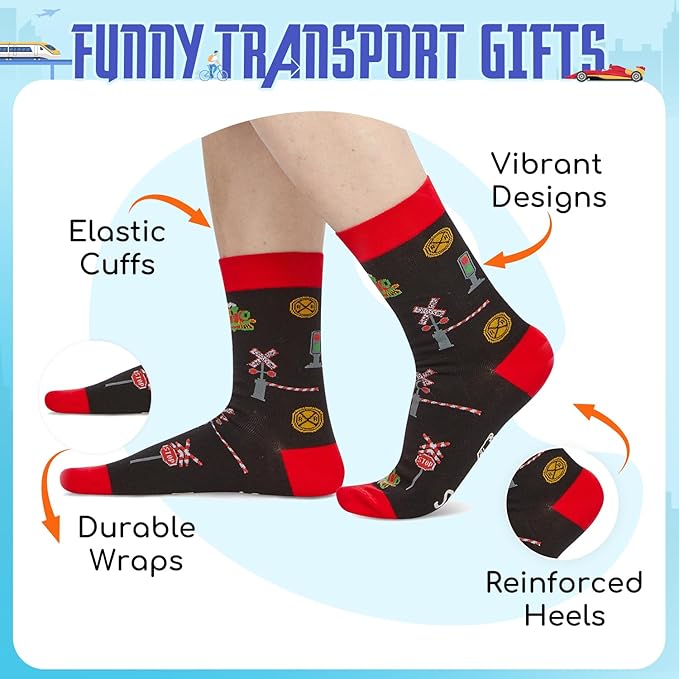 HAPPYPOP Train Tractor Gifts For Boys - Funny Railroad Tractor Socks For Kids 7-12 Years Old