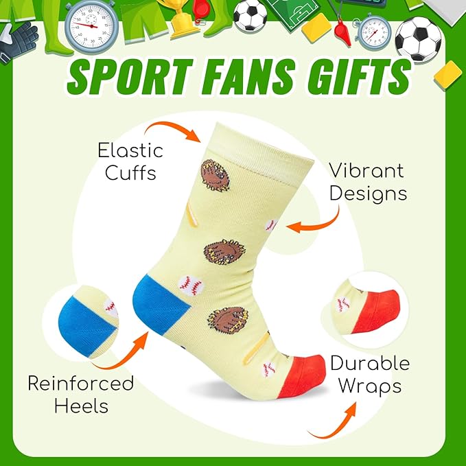 HAPPYPOP Sports Gifts for Kids - Boys Basketball Tennis Hockey Baseball Soccer Socks