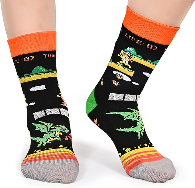 Kids Boys Girls Crew Socks 4-6 Pack + Gift Box, Novelty Funky Colorful Toddler Calf Socks for Teens