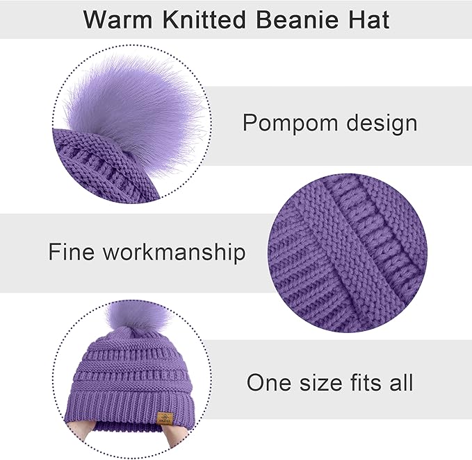 URATOT Winter Warm Knitted Sets Beanie Pompom Hat Scarves Winter Touchscreen Gloves Scarf Set for Men Women