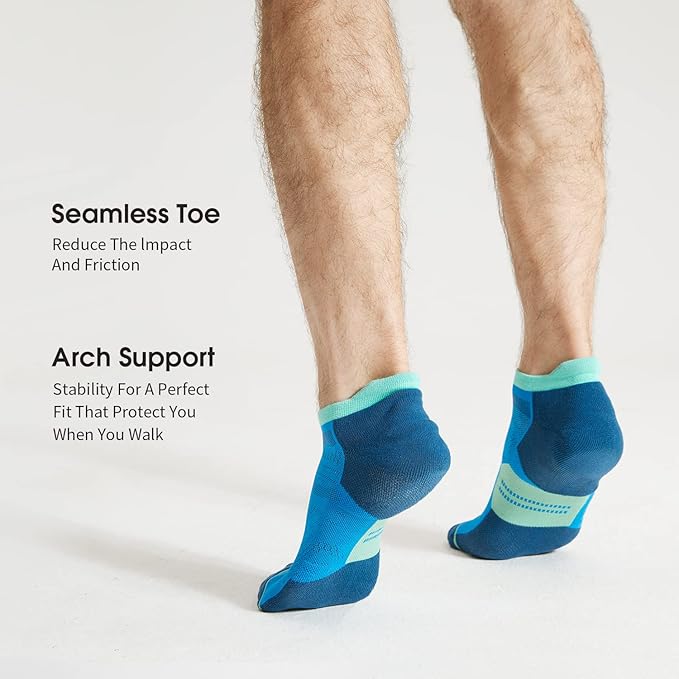 CS CELERSPORT 6 Pack Men's Running Ankle Socks with Cushion, Low Cut Athletic Tab Socks