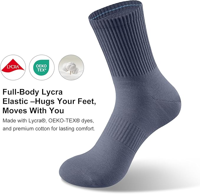 5 Pairs Cotton Men's Crew Socks,Seamless Toe Design,Durable, Soft, Breathable, High Stretch, Size 7-11