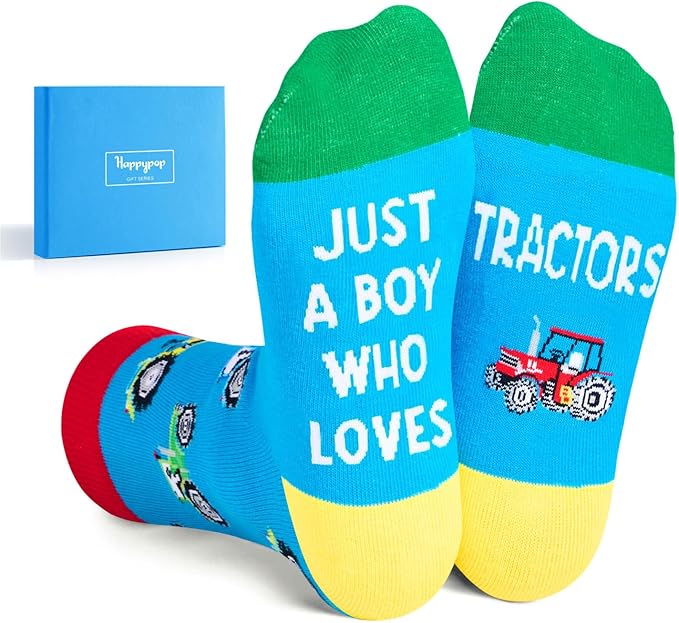 HAPPYPOP Train Tractor Gifts For Boys - Funny Railroad Tractor Socks For Kids 7-12 Years Old