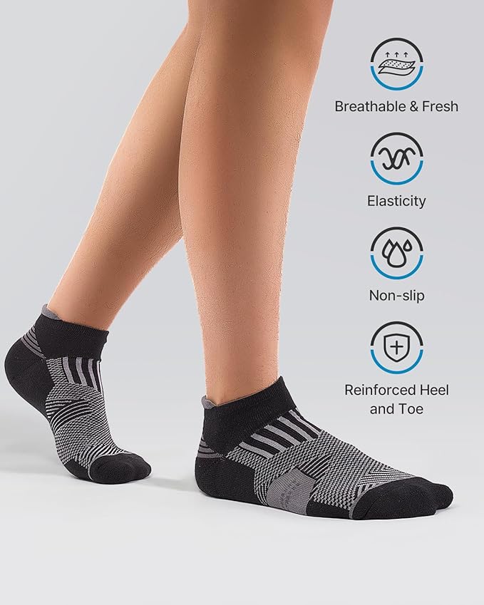 Mens Low Cut Ankle Socks, Moisture Wicking Cotton Casual Short Socks, Breathable ＆ Comfy, 6 Pairs