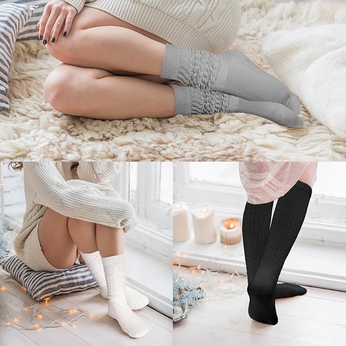 8 Pairs Women Slouch Socks Soft Extra Long Boot Sock Thick Cotton Knee High Scrunch Socks for Women
