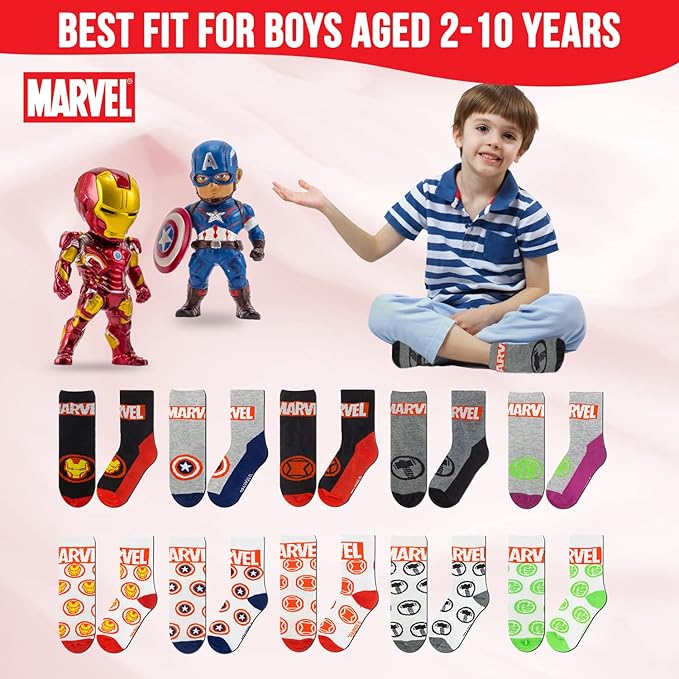Marvel Legends Superhero Boys Socks, Toddler Socks & Kids Socks, Quality Made Little Boys Socks & Toddler Boys Avenger Socks