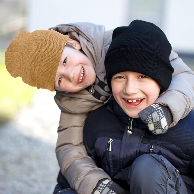 MENOLY 4 Pack Winter Beanies Stretch Knit Beanie Hat Cap for Girls Boys, 4 Color