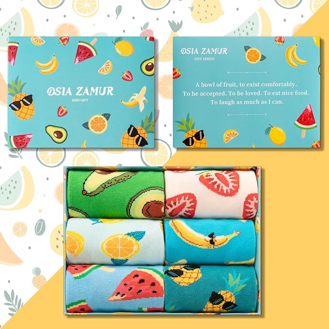 6 Pack Boys Girls Novelty Crew Socks + Gift Box, Funny Colorful Presents for 2-18 Years Old Kids Teens