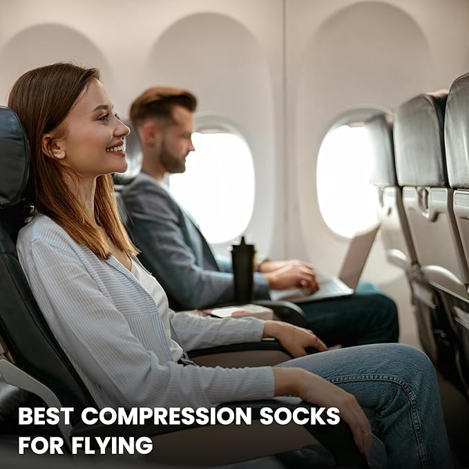 GoWith Unisex Black Merino Wool Graduated Compression Socks, 15-20 mmHg Thermal Travel Knee High Socks for Men & Women